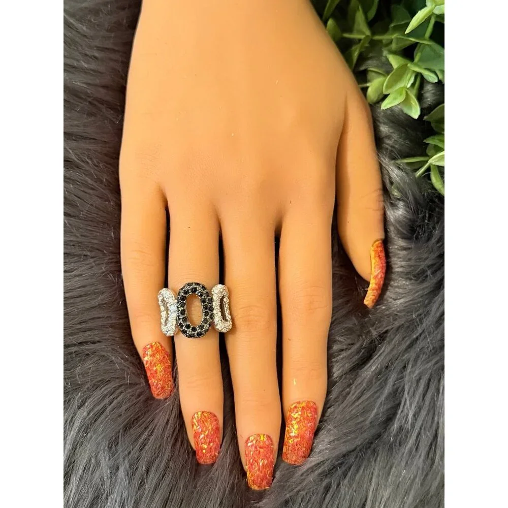 Black/White Cz‎ 3-Oval Ring